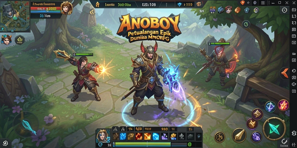 Screenshot gameplay ANOBOY yang menampilkan aksi petualangan MMORPG.