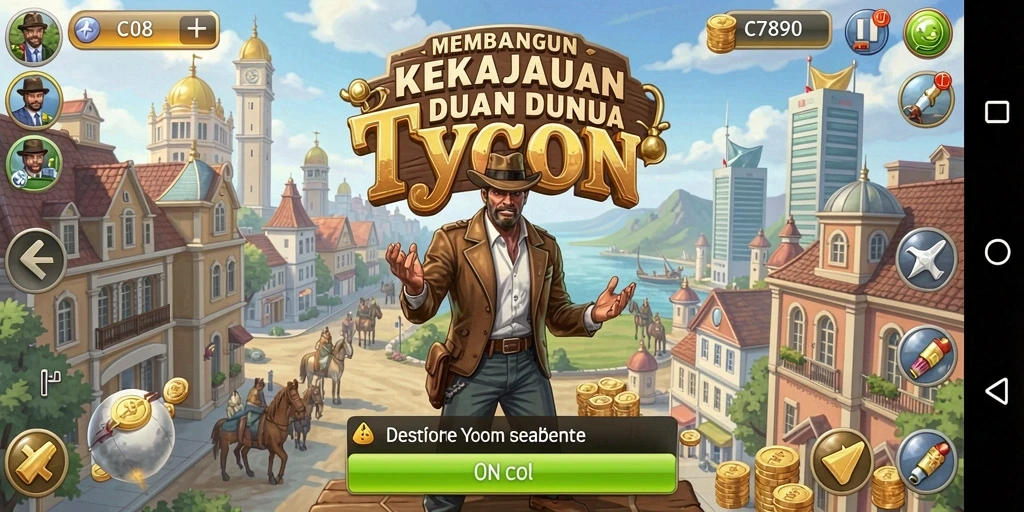 Tangkapan layar utama gameplay C7890 menampilkan strategi membangun bisnis yang mendalam.