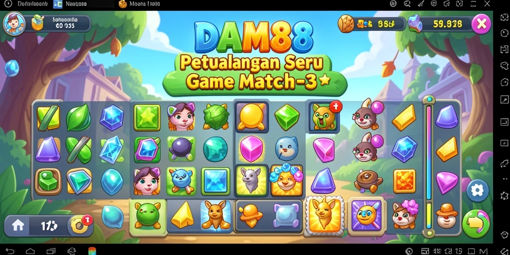 Tampilan gameplay seru dari DAM88 dengan permata yang berwarna-warni.