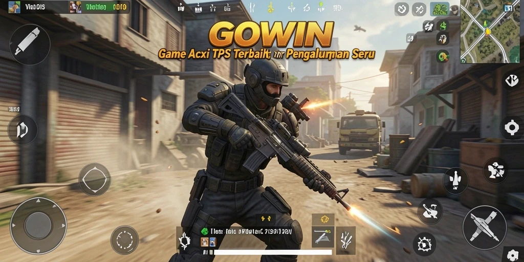 Screenshot GOWIN menampilkan karakter dalam aksi seru di tengah pertempuran.