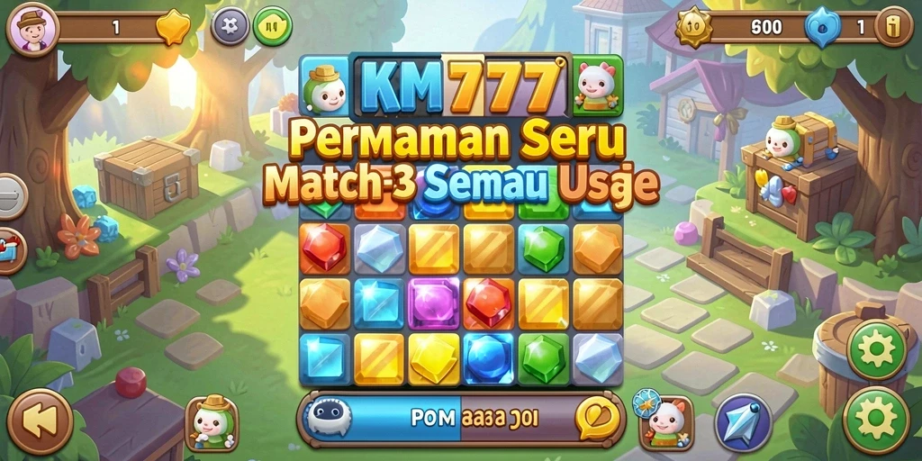 Screenshot utama KM777 menampilkan gameplay Match-3 yang seru dan interaktif.