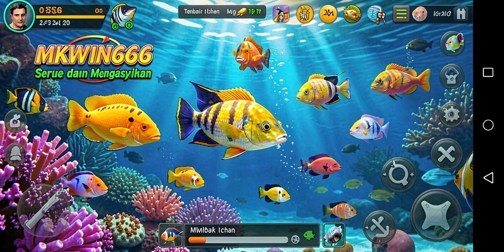 Screenshot gameplay MKWIN666 menampilkan aksi menembak ikan yang seru.