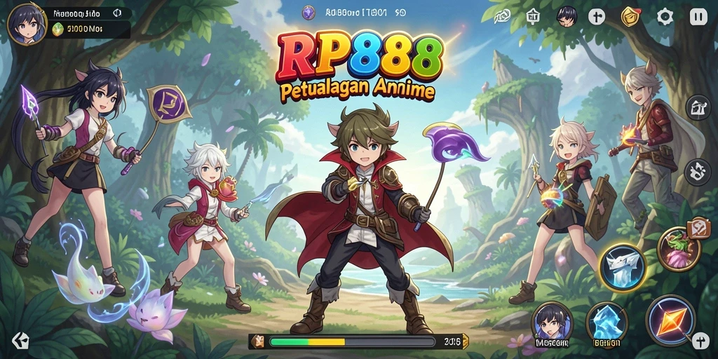 Tampilan gameplay menarik dari RP888 memperlihatkan pertempuran seru dan karakter anime.