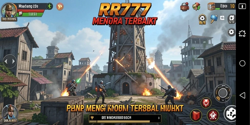 Tampilan utama gameplay RR777 memperlihatkan aksi Tower Defense yang seru.
